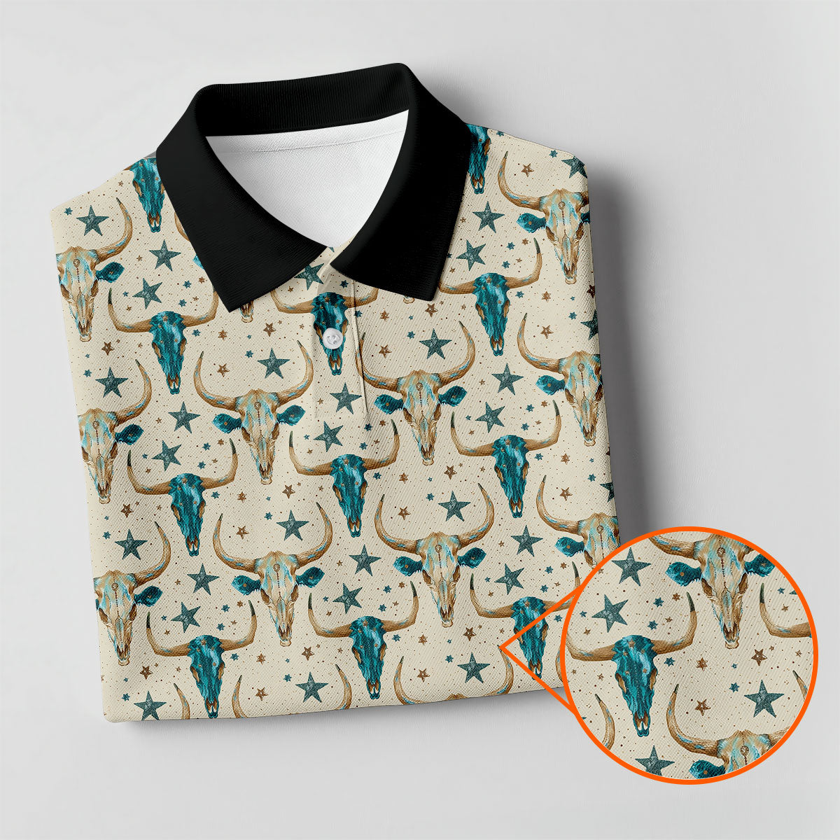 Cow Skulls Turquoise And Beige Western Theme Golf Tops For Men, Polo Shirtor Men, Golf Shirts For Men