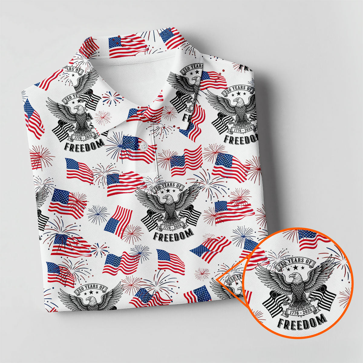 250 Years Of Freedom Festive Flag Vintage White Golf Shirt, Patriotic 4th Of July Golf Shirts For Men