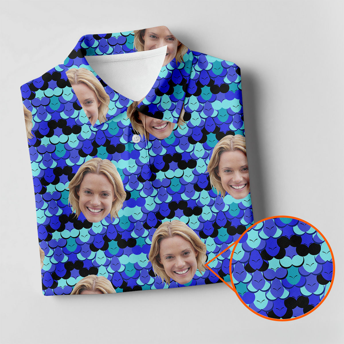 Custom Face Blue Fun Women's Golf Shirts, Ladies Sleeveless Polo, Golfing Apparel