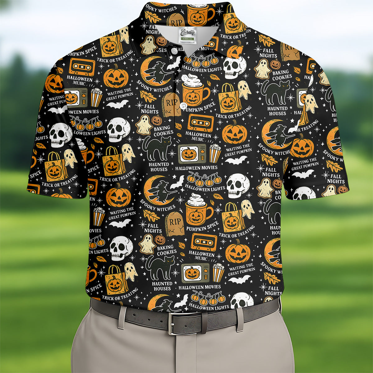 Vintage Halloween Spooky Witches Golf Polo Shirt Halloween Theme Shirts, Ghost Pumpkin, Fun Golf Shirts For Mens