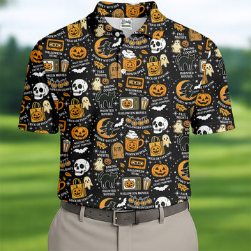 Vintage Halloween Spooky Witches Golf Polo Shirt Halloween Theme Shirts, Ghost Pumpkin, Fun Golf Shirts For Mens