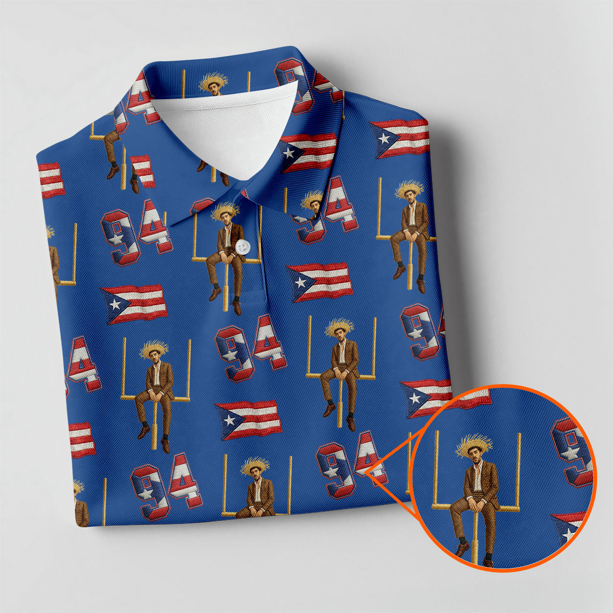 Bad Bunny Benito Bowl Football Theme Blue Men Polo, American Football League Gift Ideas For Football Fans