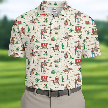 Cowboy Western White Polo Shirtns, Cute Golf Outfit, Matching Golf Shirt, Men's Golf Polo