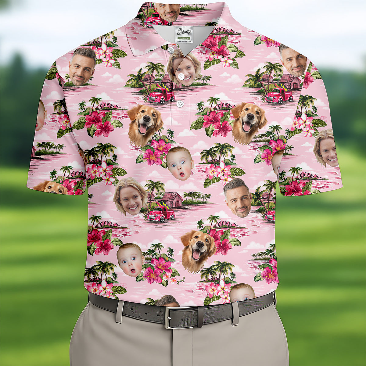 Mens Pink Hawaiian ShirtFlower Men Shirt, Custom Team Shirt, Men Polo Shirtest Gifts For Men Golfers