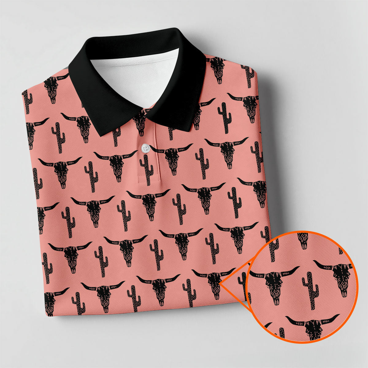 Longhorn Cow Skull Western Theme Peach Pink Golf Tops For Men, Polo Shirtor Men, Golf Shirts For Men
