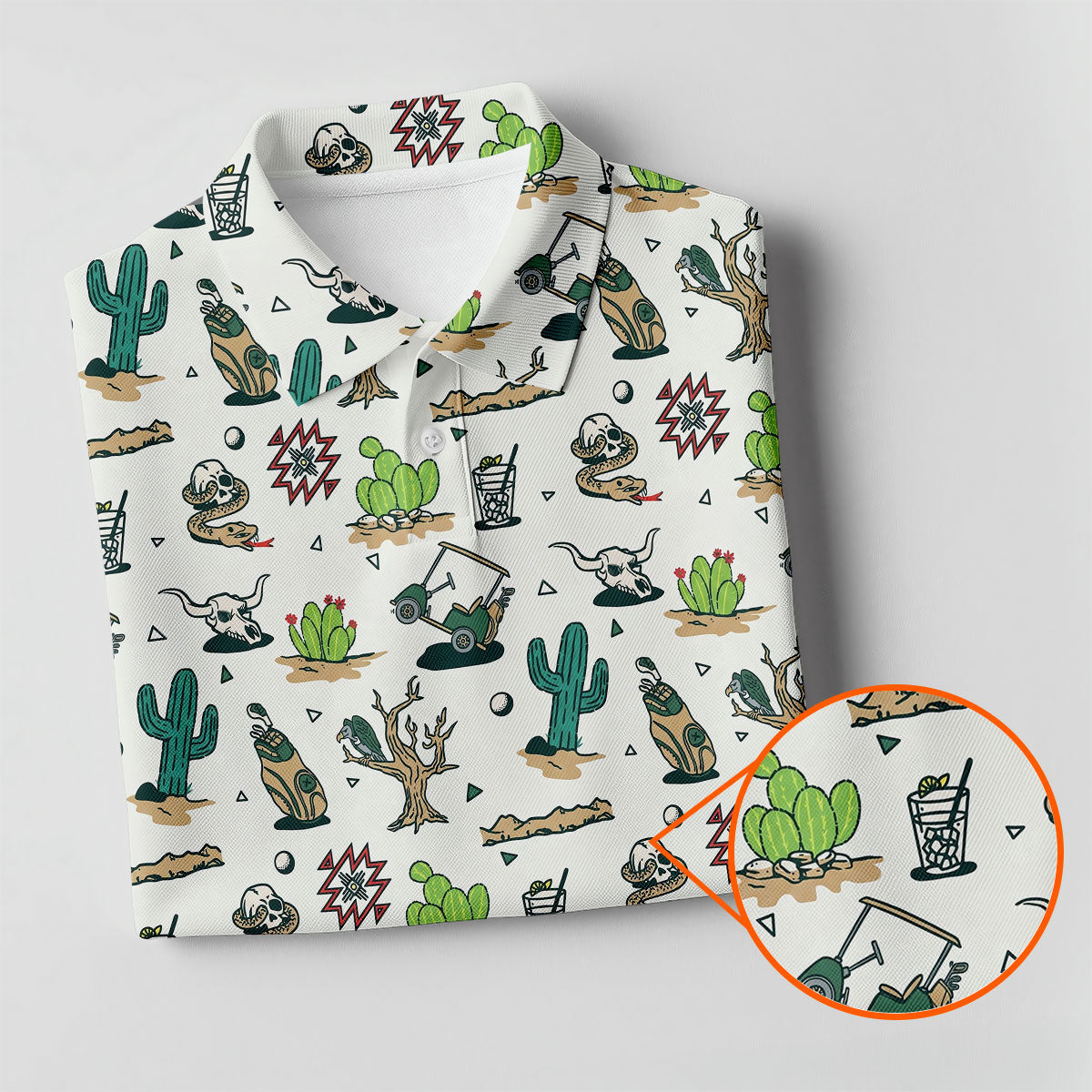 White Desert Golf Icons Pattern Golf Polo Shirt, Hawaiian Golf Shirt, Golf Polo Shirts For Men