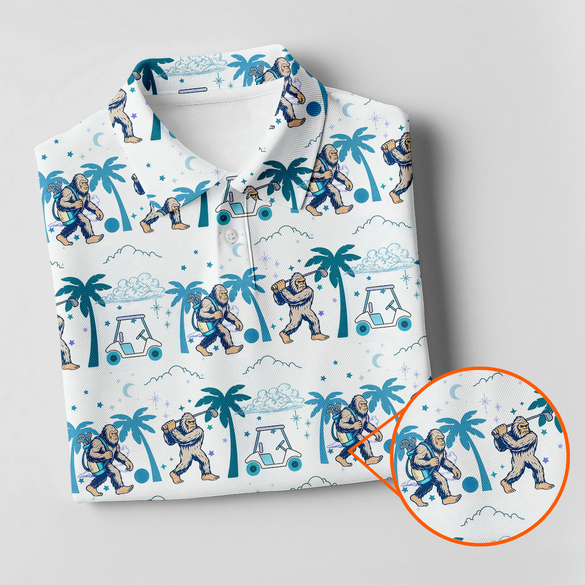 Funny Tropical Golf Cart Bigfoot Golf Shirt, Ladies Sleeveless Polo, Womens Golf Shirts, Golfing Apparel