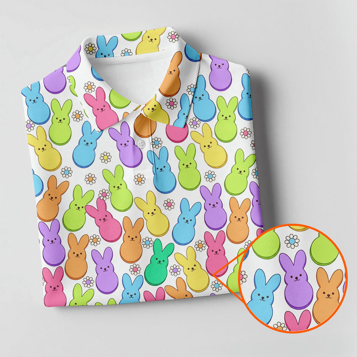 Pastel Easter Peeps Daisy Pattern Golf Shirts For Men, Cute Golf Outfit, Polo Shirt Men