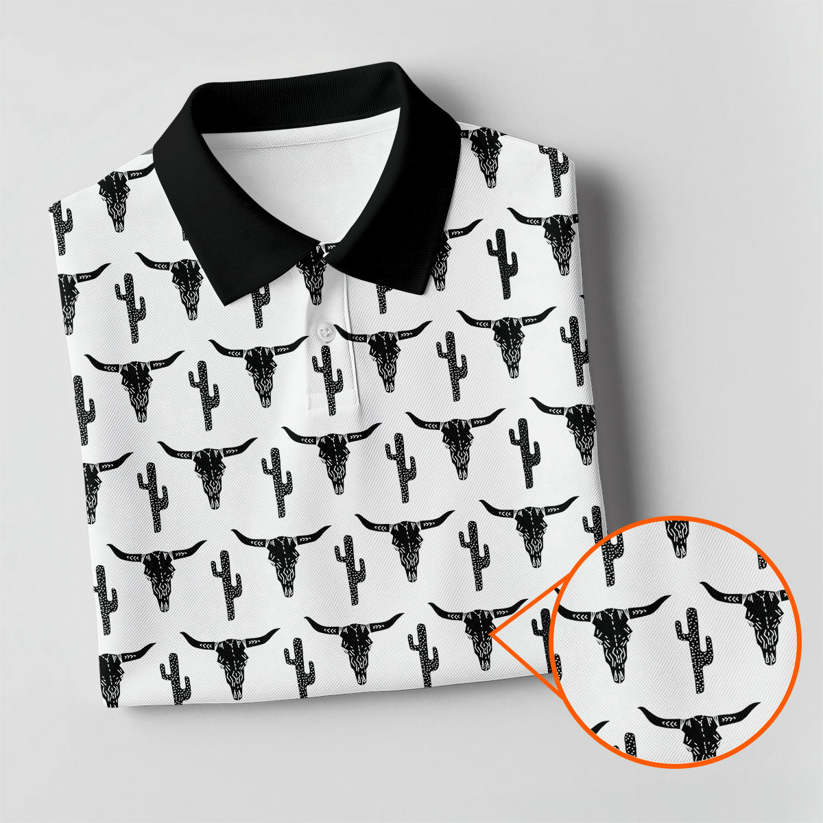 Longhorn Cow Skull Western Theme White Golf Tops For Men, Polo Shirtor Men, Golf Shirts For Men