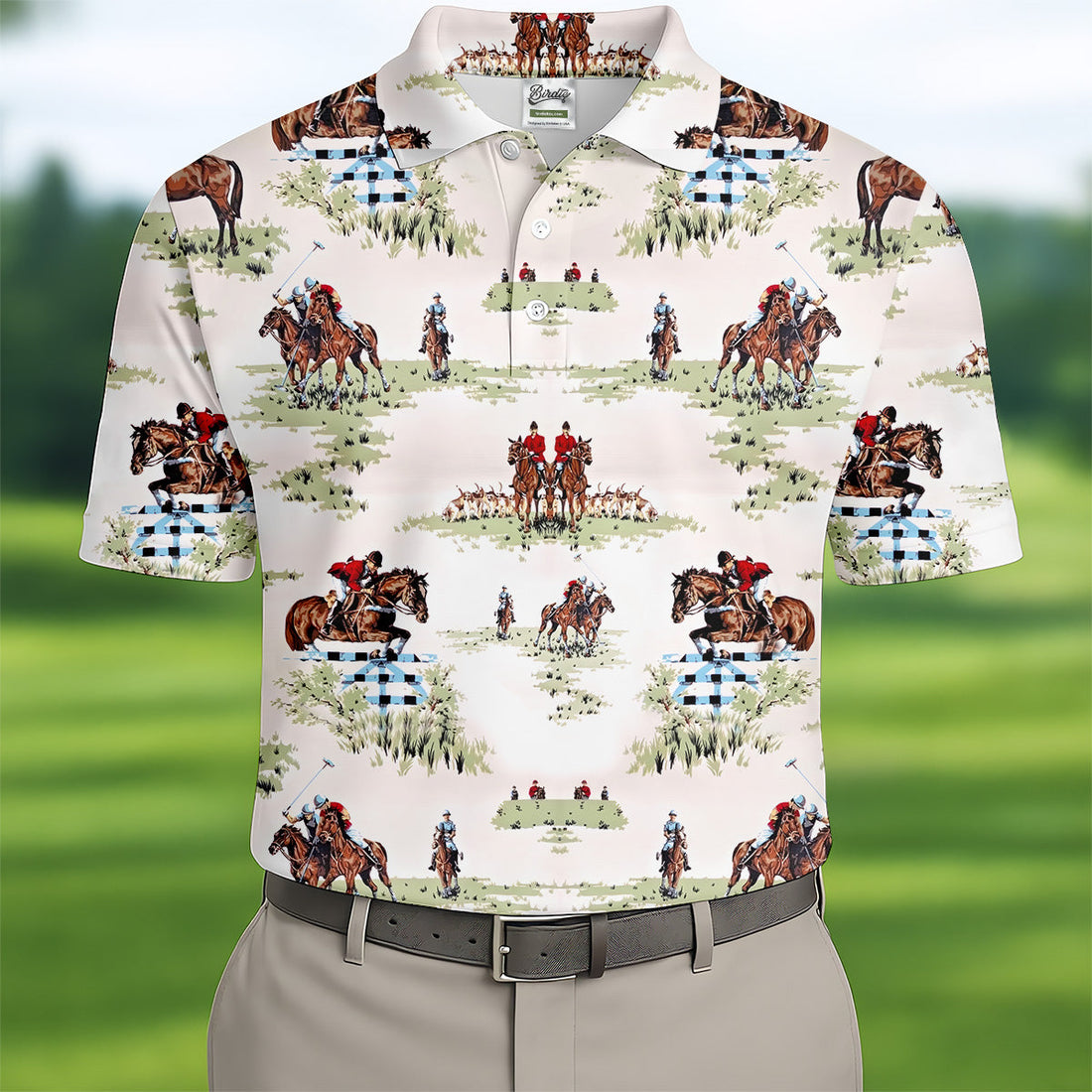 Equestrian Theme Mens Golf Polo Shirt Unique Gift For Golfer, Golf Accessories For Men