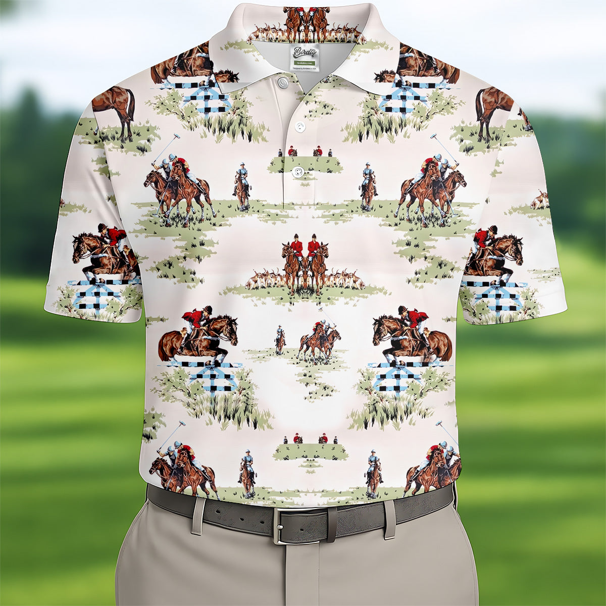 Equestrian Theme Mens Golf Polo Shirt Unique Gift For Golfer, Golf Accessories For Men