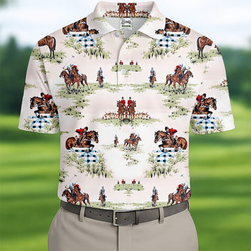 Equestrian Theme Mens Golf Polo Shirt Unique Gift For Golfer, Golf Accessories For Men
