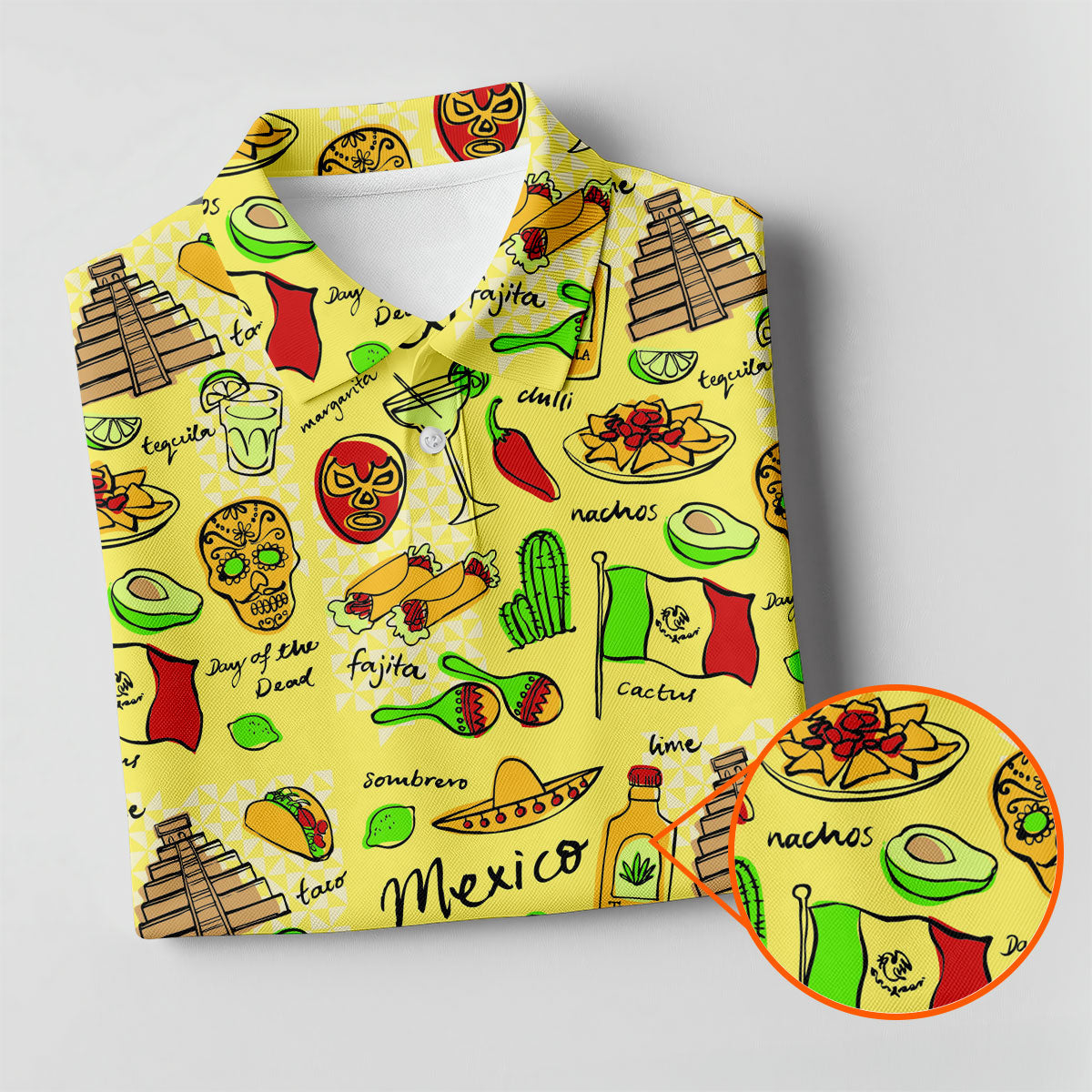 Mexican Cultural Symbols Day Of The Dead Golf Tops For Men, Cinco De Mayo Celebration Golf Shirts For Men