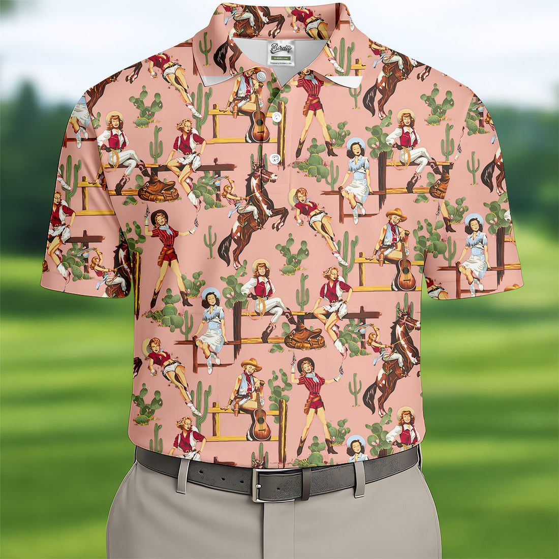 Desert Cowgirl Western Golf Shirt, Mens Golf Polo Shirt Unique Gift For Golfer, Golfing Apparel