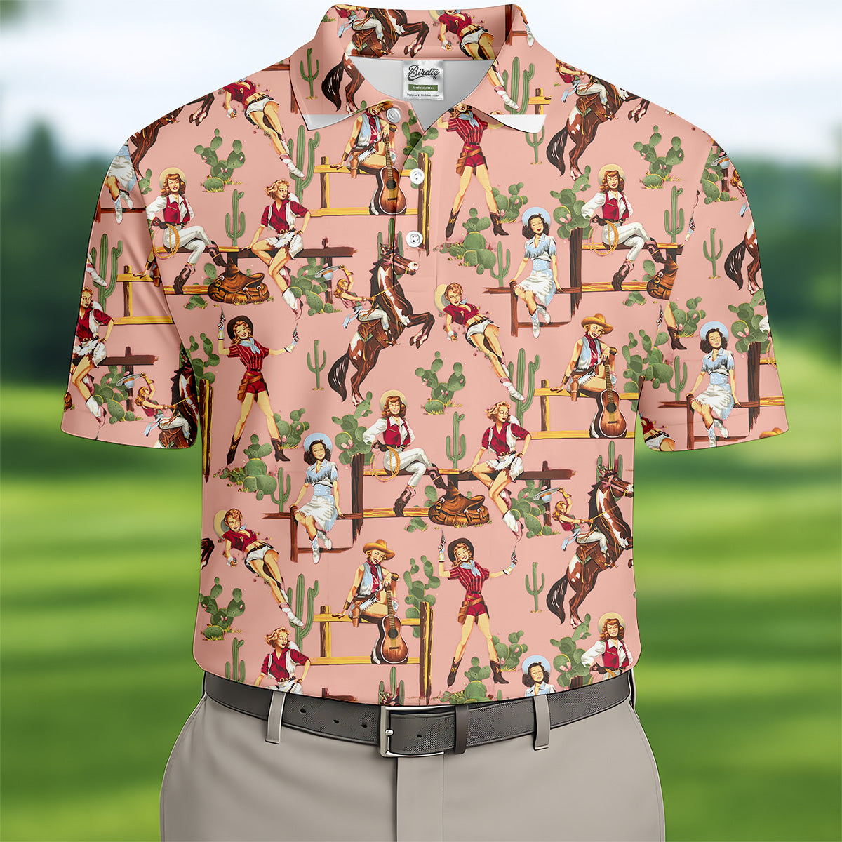 Desert Cowgirl Western Golf Shirt, Mens Golf Polo Shirt Unique Gift For Golfer, Golfing Apparel