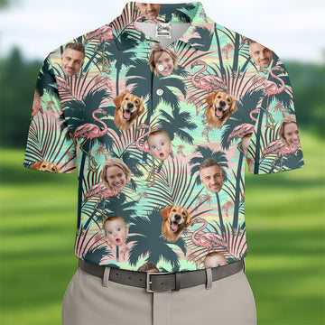 Hawaiian Shirts With Faces, Flamingo Golf Shirt, Men Golf Polo, Custom Team Shirts, Golf Gifts For Men