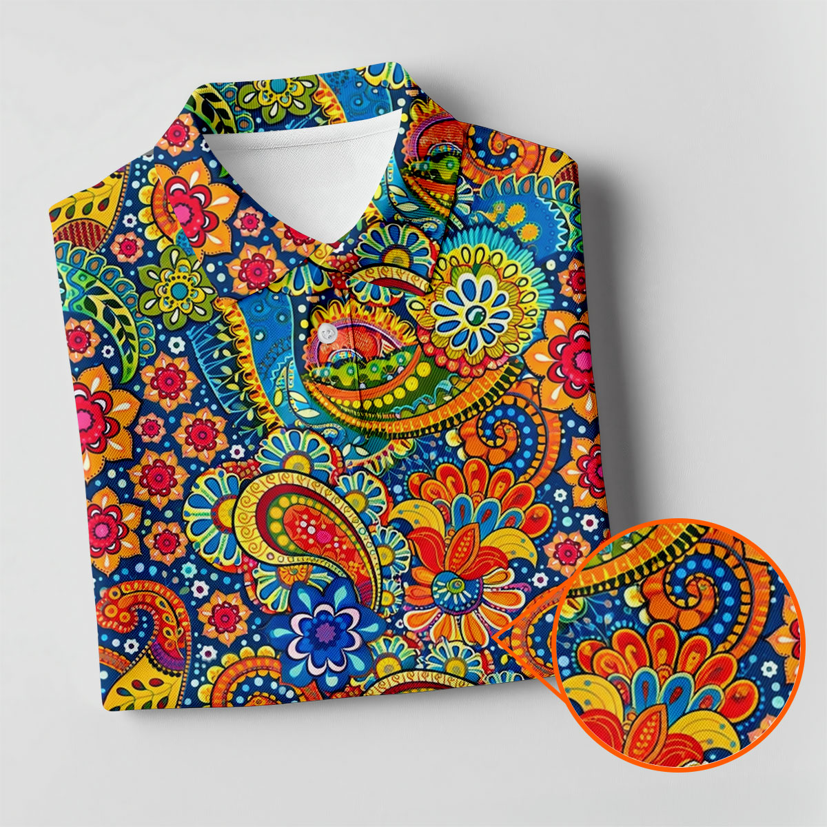 Colorful Floral Paisley Pattern Polo Shirt, Hawaiian Golf Shirt, Mens Golf Apparel