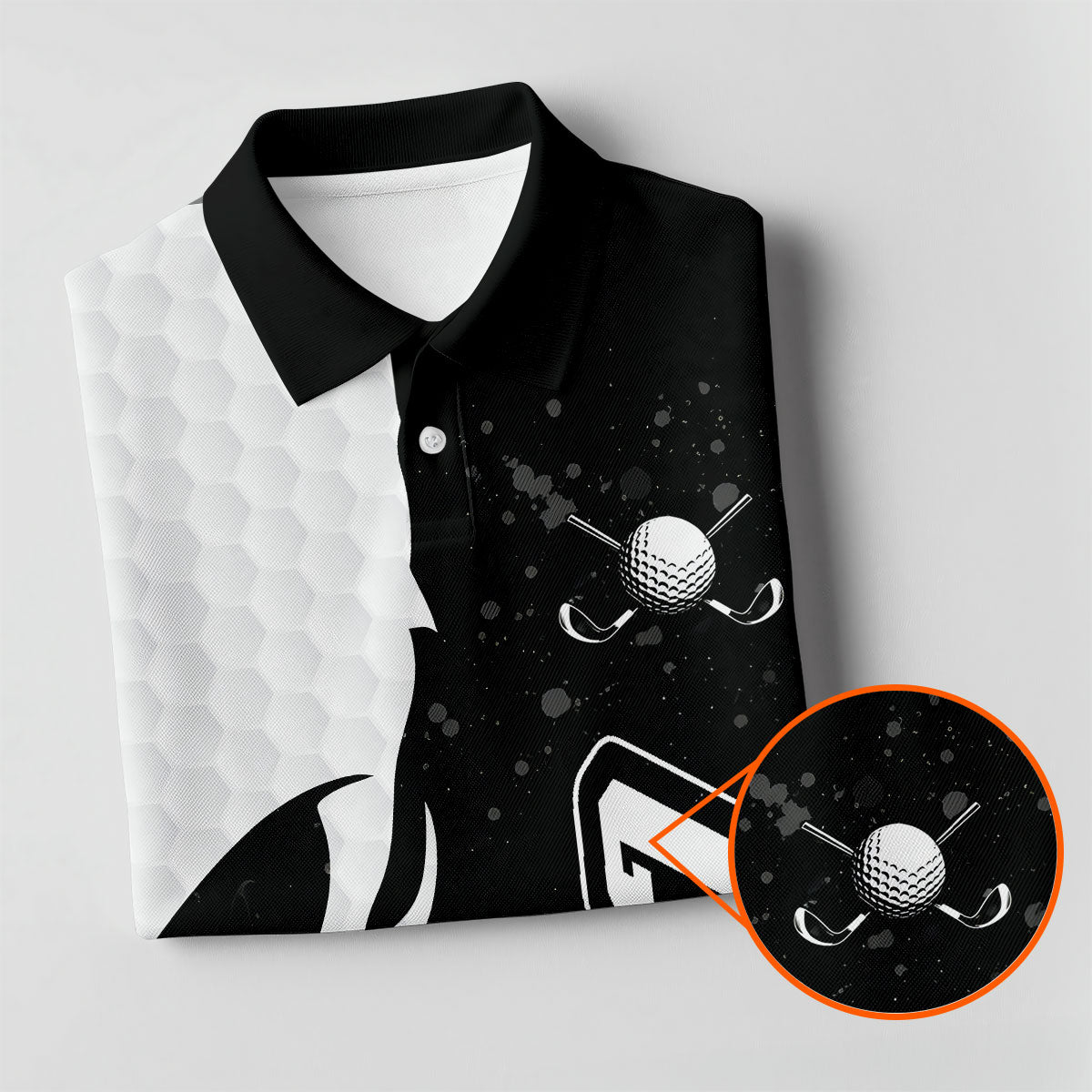 Monochrome Skull Golf Ball Graphic Golf Shirt, Mens Golf Polo, Printed Golf Shirts