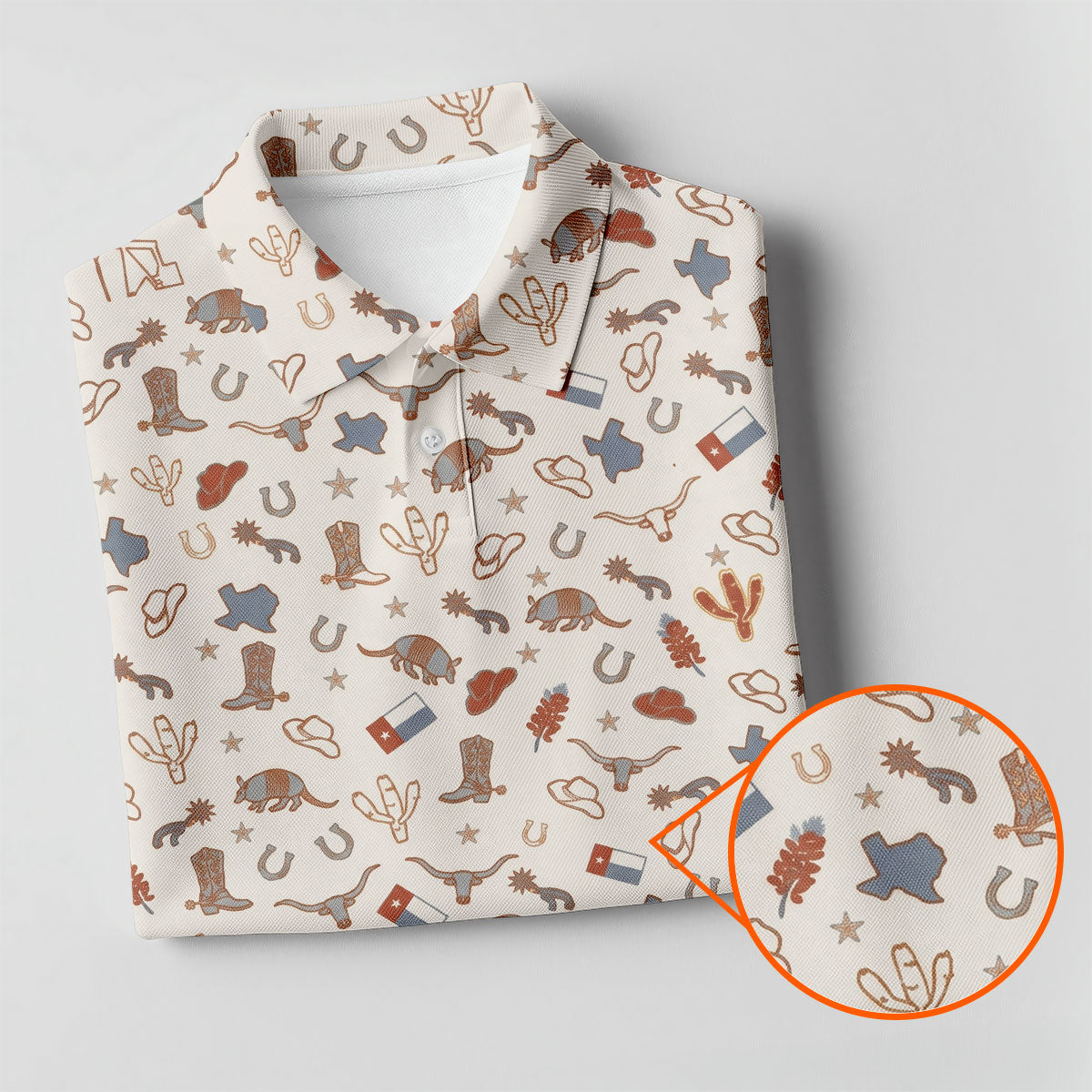 Beige Texas Cowboy Pattern Golf Polo Shirt, Golf Shirts For Women, Hawaiian Golf Shirt