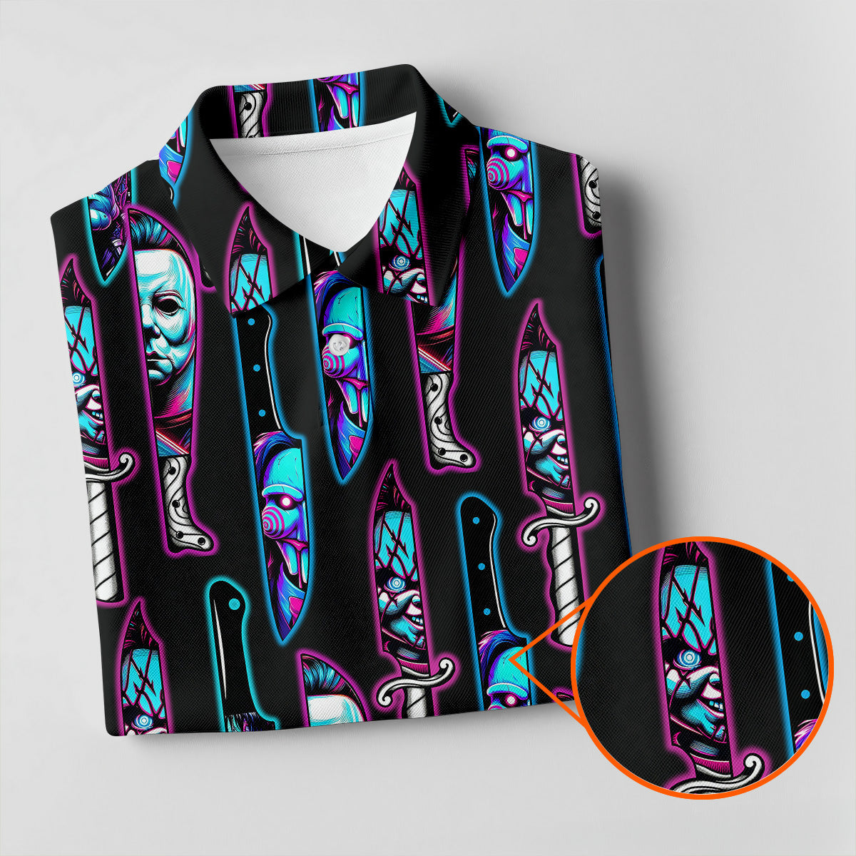 Funny Horror Character Men's Polo ShirtHorror Movie Shirt, Halloween Golf Shirt, Scary Halloween Shirts, Men Golf Gifts