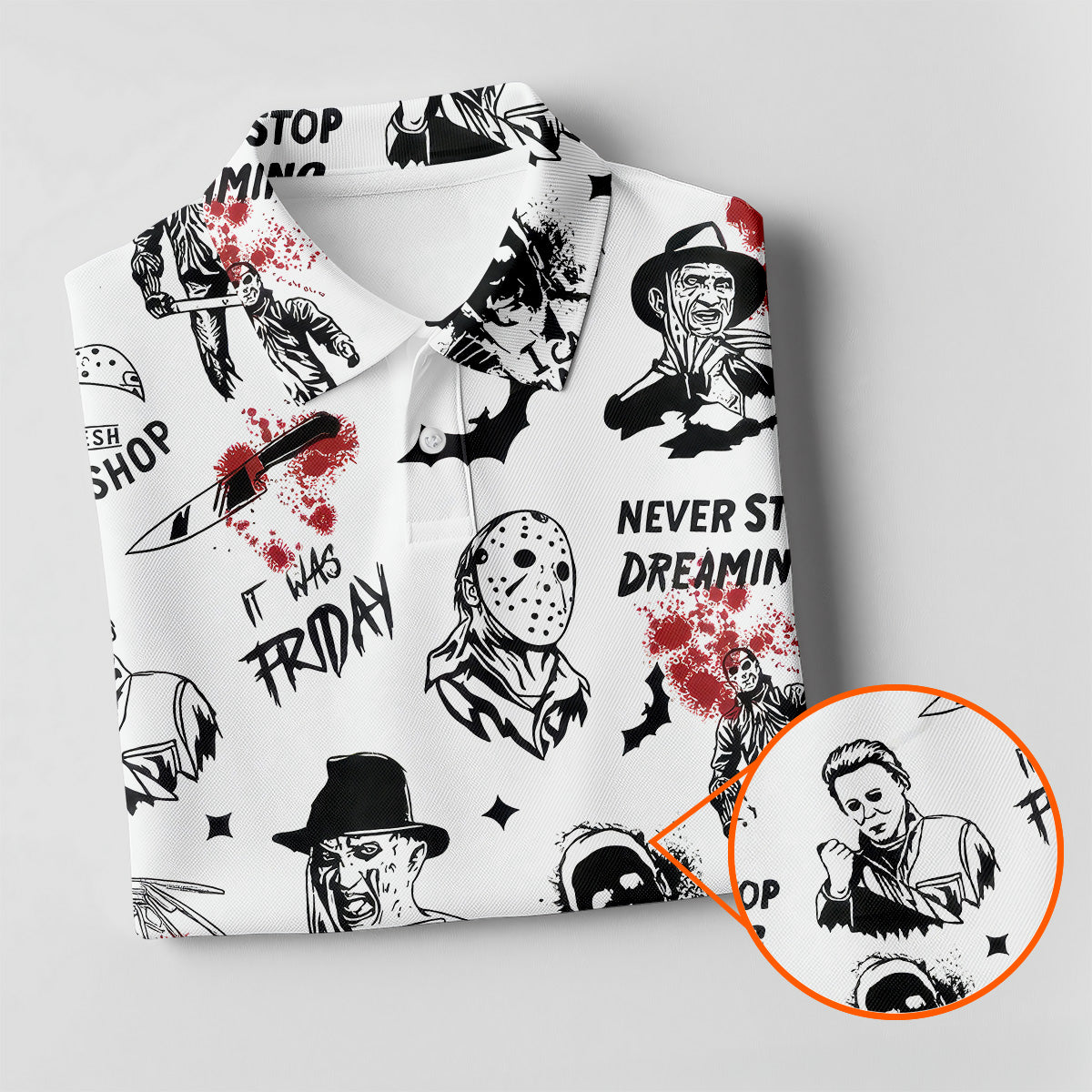 Horror Halloween Character White Golf Shirt, Ladies Golf Tops, Women's Polo Shirt