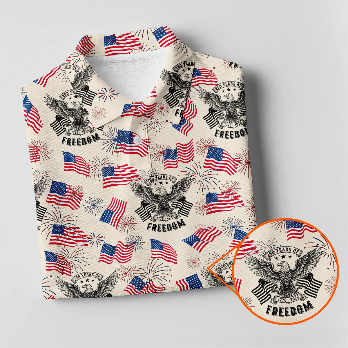 250 Years Of Freedom Festive Flag Vintage Beige Golf Shirt, Patriotic 4th Of July Golf Shirt For Women