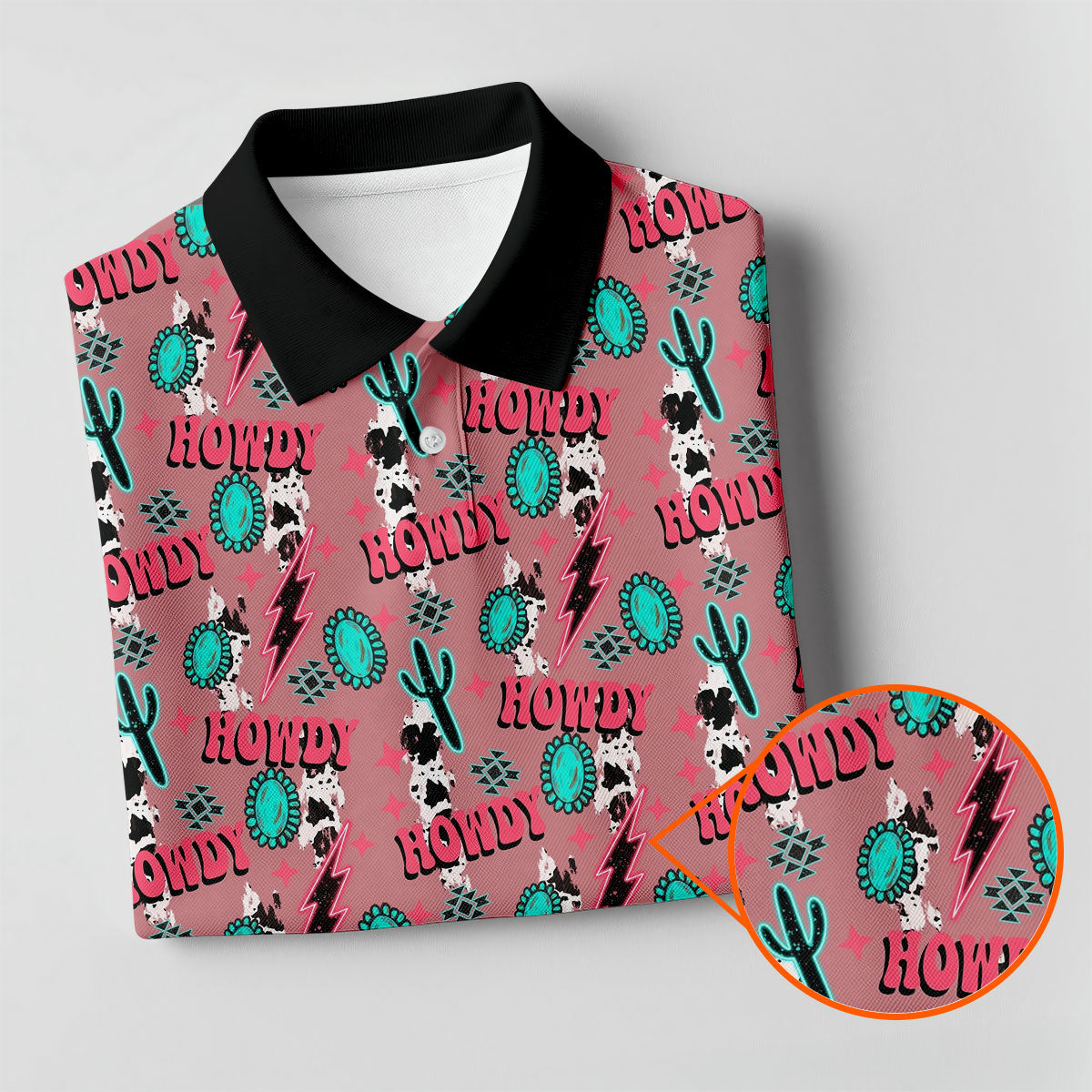 Howdy Pink Lightning Bolts Western Theme Golf Tops For Men, Polo Shirtor Men, Golf Shirts For Men