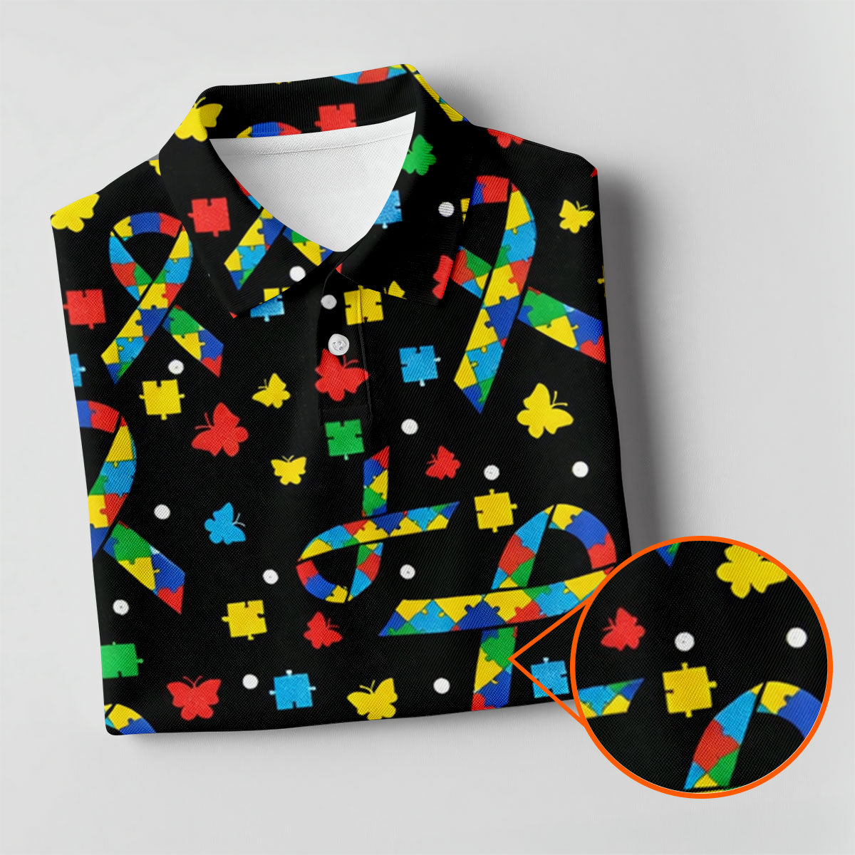 Autism Awareness Ribbon Colorful Butterflies Black Golf Shirt, Golf Tops For Men, Golf Shirts For Men