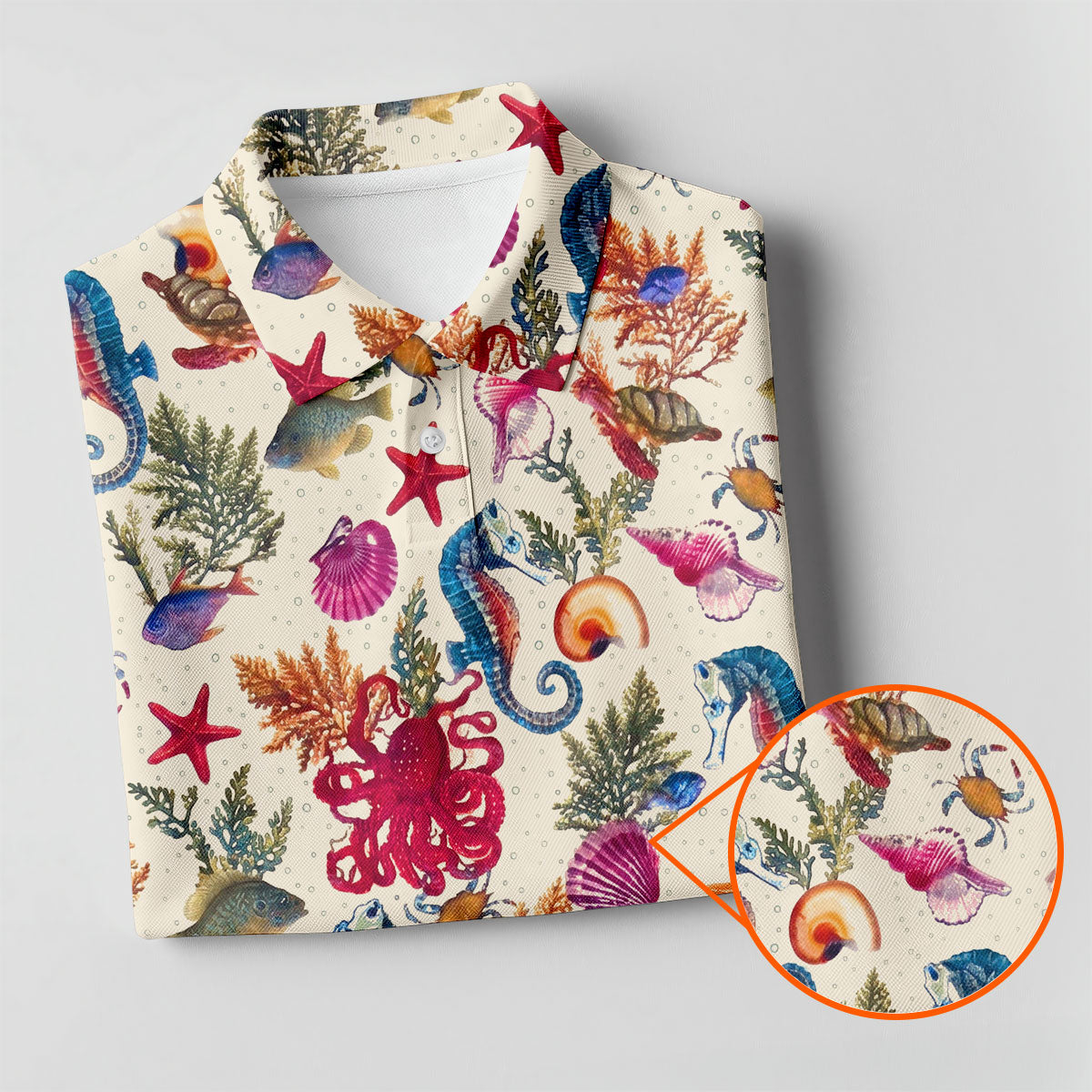 Marine Life Coral Reef Pattern Design Hawaiian Golf Shirt, Golf Shirts For Men, Polo Shirts For Men