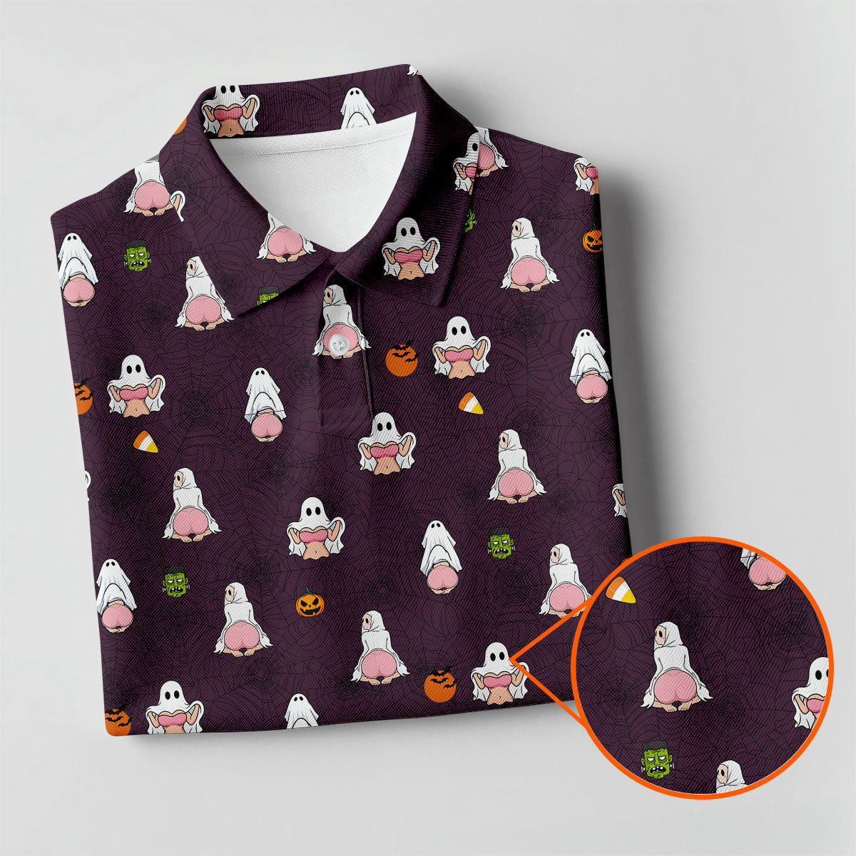 Cute Ghost Butt Halloween Pattern Golf Polo Shirt, Mens Golf Polo, Printed Golf Shirts