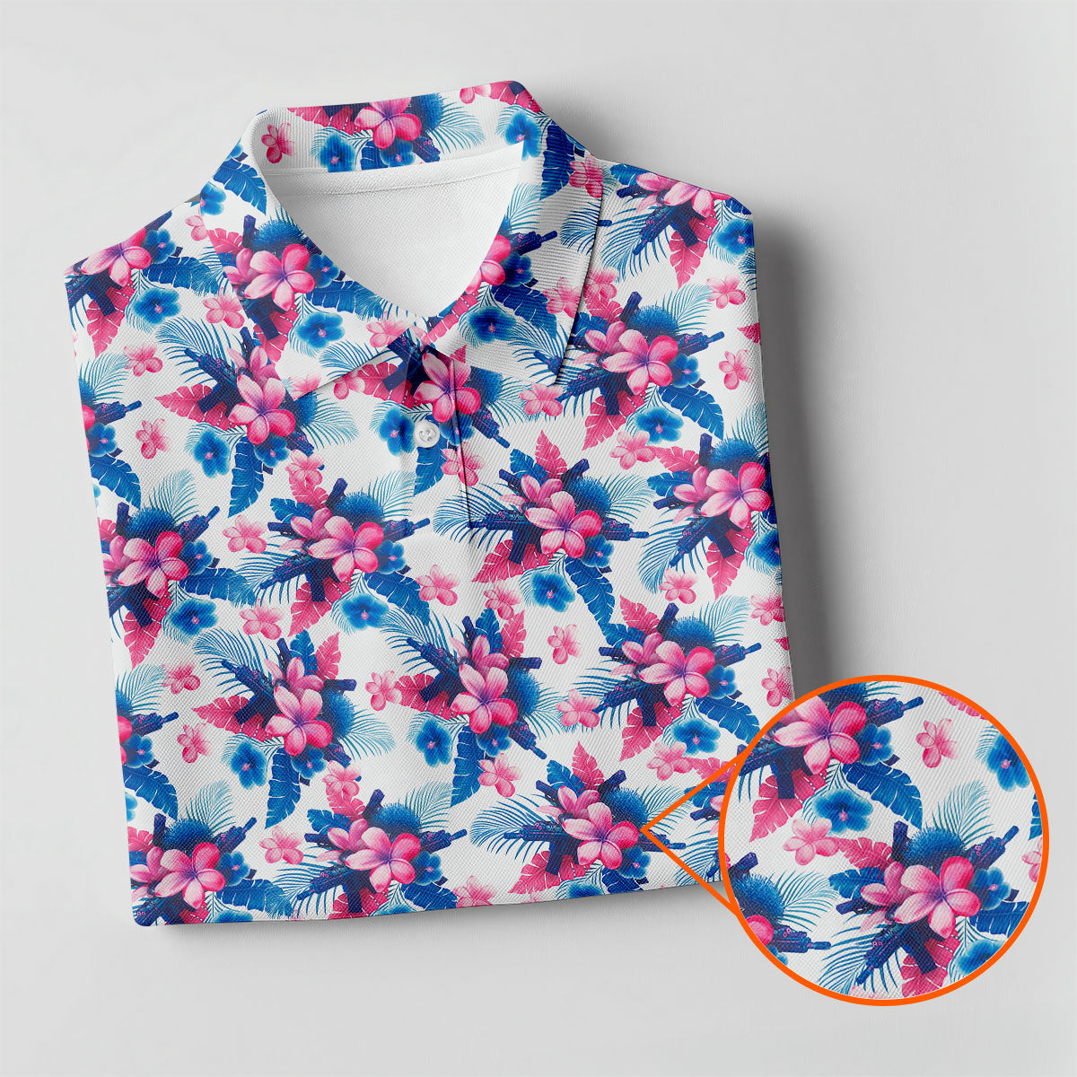 Pink Blue Tropical Floral Hawaiian Golf Shirt, Vibrant Color Golf Shirts For Men