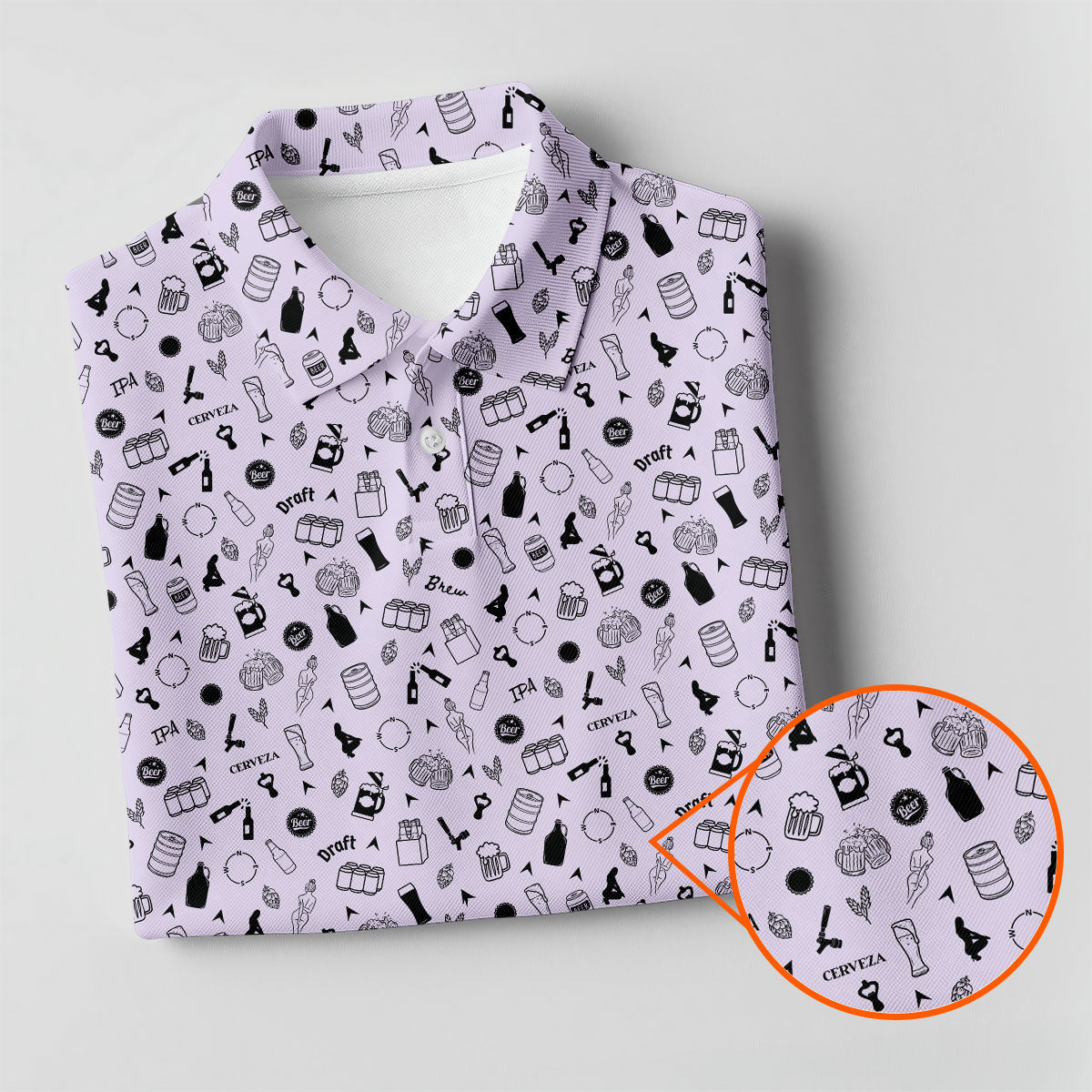 Light Purple Beer Brewing Icons Pattern Polo Shirt, Golf Apparel For Men, Printed Golf Shirts