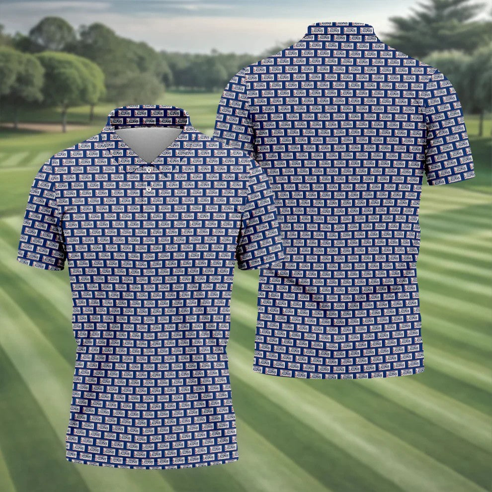 Blue New York Assman Pattern Polo Shirt, Mens Golf Polo, Hawaiian Golf Shirt, Golf Apparel For Men