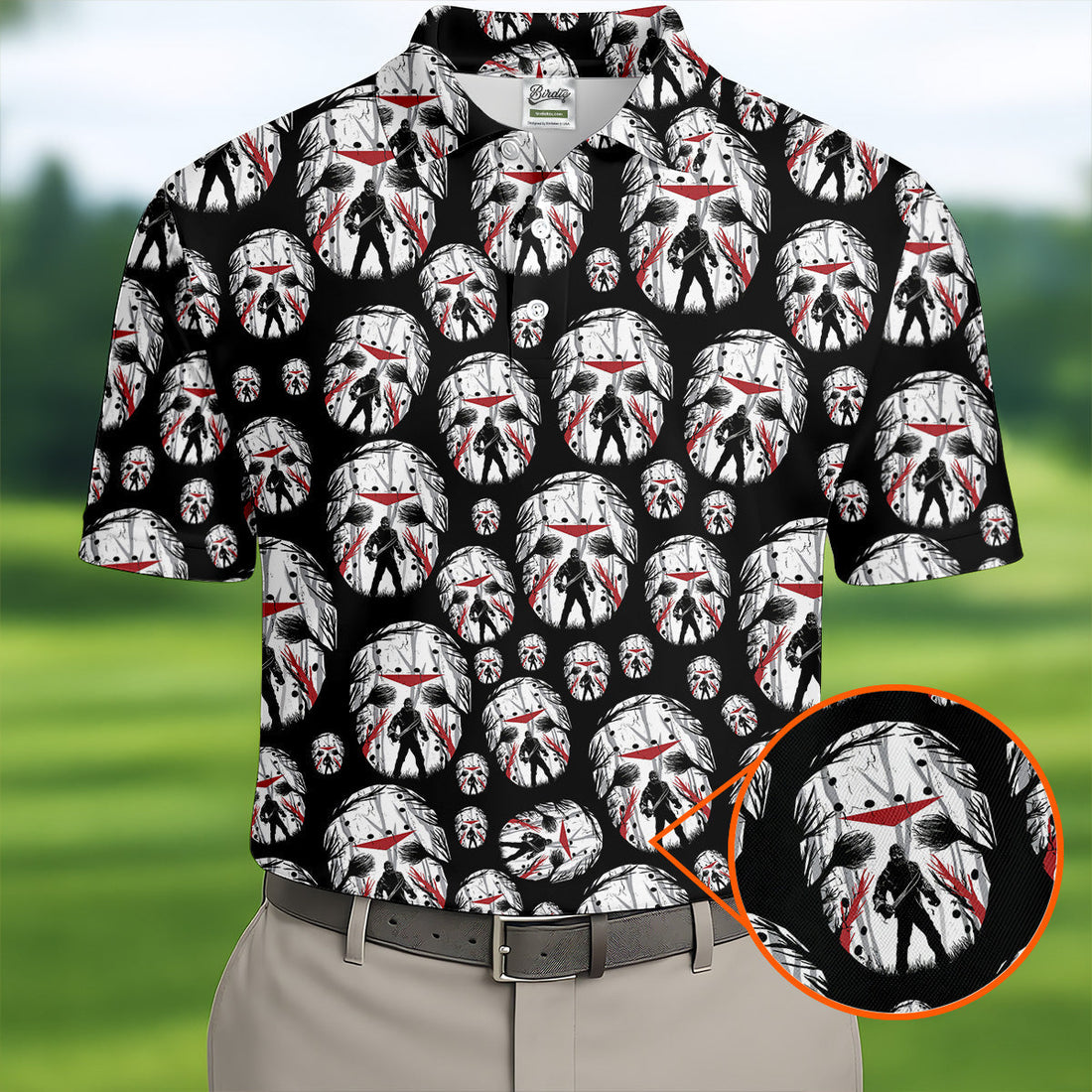 Jason Horror Character Men's Polo ShirtHorror Movie Shirt, Halloween Golf Shirt, Scary Halloween Shirts