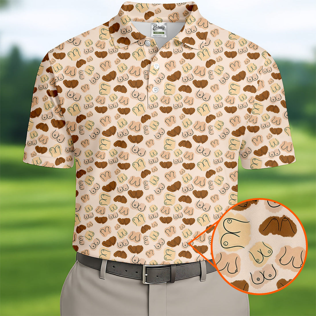 Beige Fun Men's Golf Polos, Cool Golf Polos, Mens Golf Polo Shirt Golf Gift For Men