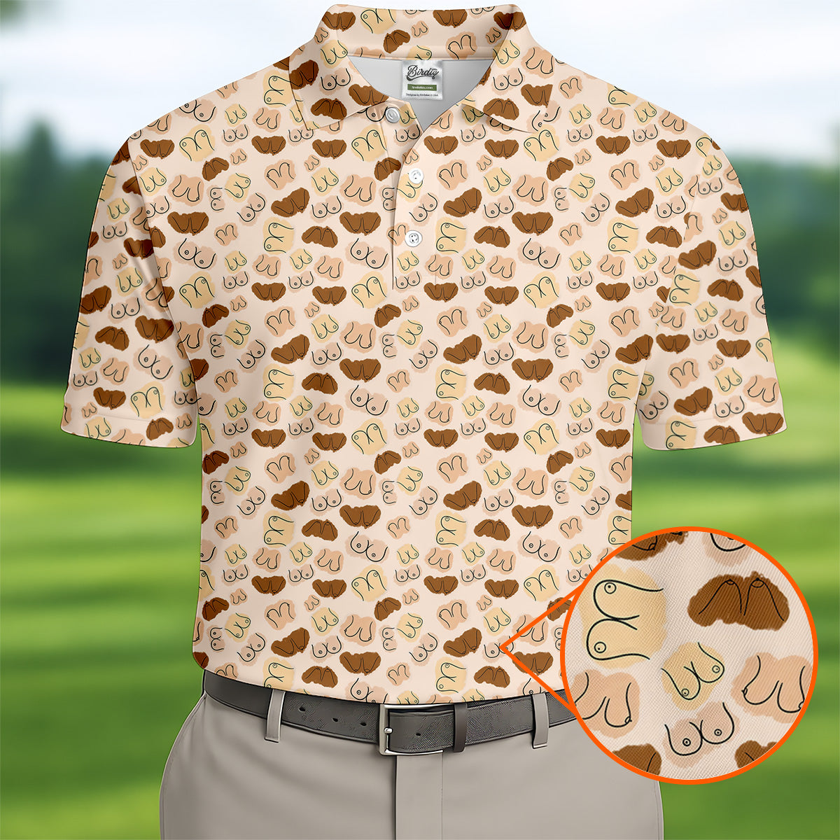 Beige Fun Men's Golf Polos, Cool Golf Polos, Mens Golf Polo Shirt Golf Gift For Men