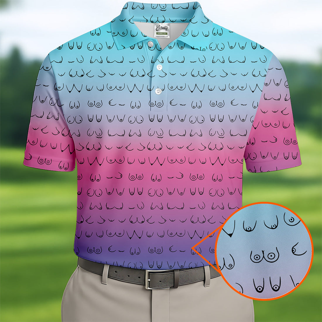Blue Pink Ombre Mens Funny Golf Shirts , Fun Golf Shirts For Men, Men Golf Polo Shirtl Golf Gifts