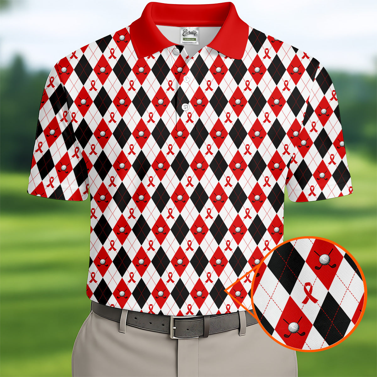 Red Painted Awareness Ribbon Aids Hiv Men's Polo ShirtS Awareness Shirt, Men Golf Shirt, Golf Gift For Men