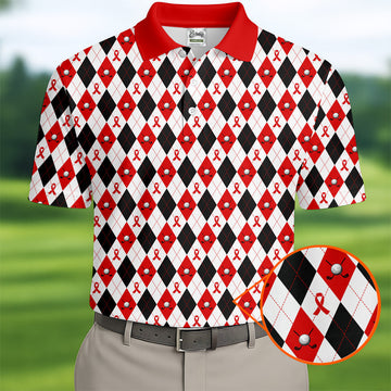 Red Painted Awareness Ribbon Aids Hiv Men's Polo ShirtS Awareness Shirt, Men Golf Shirt, Golf Gift For Men