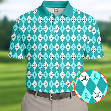 Ovarian Cancer Teal Argyle Men's Golf Polo ShirtOvarian Cancer Awareness Shirt, Golf Gift For Men