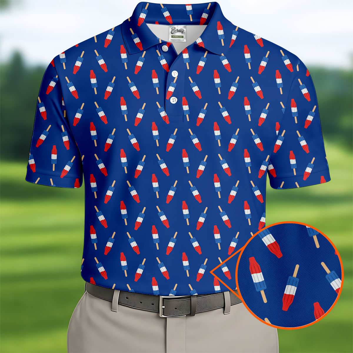 Red White Blue Patriotic Popsicles 4th Of July Golf Shirt, 250th Anniversary Golf Shirts For Men