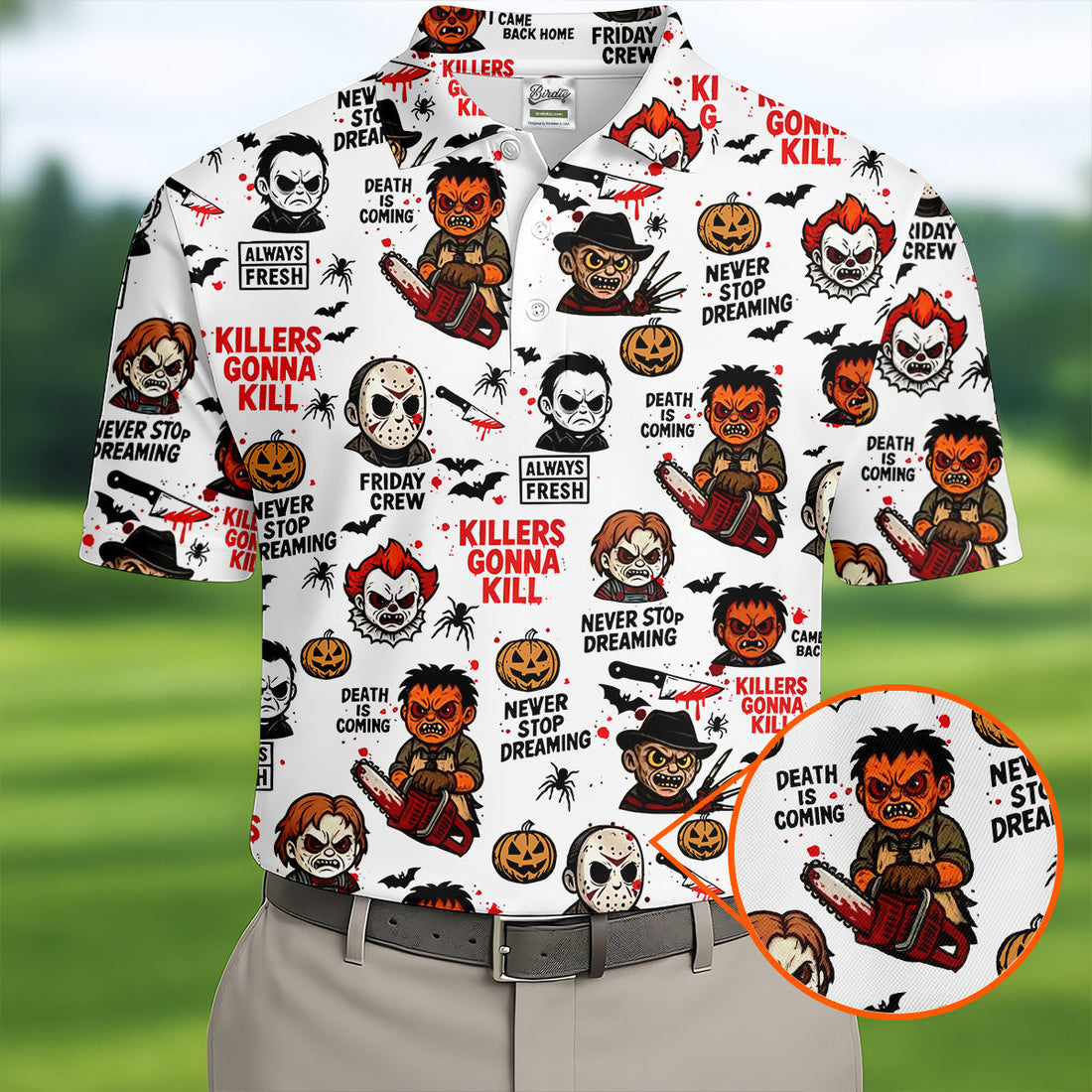Classic Horror Characters Halloween Golf Shirt, Men's Golf Polo Shirtror Movie Shirt