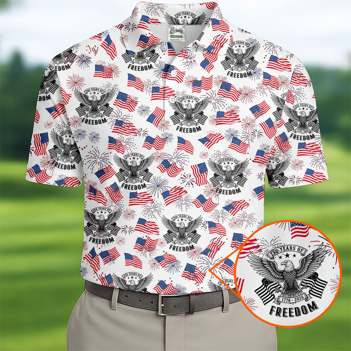 250 Years Of Freedom Festive Flag Vintage White Golf Shirt, Patriotic 4th Of July Golf Shirts For Men