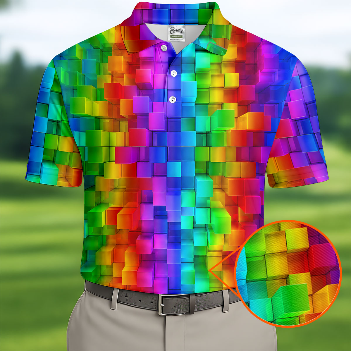 Rainbow Cube 3D Effect LGBT Support Golf Tops For Men, Gay Pride Month Celebrate Golf Shirts For Men