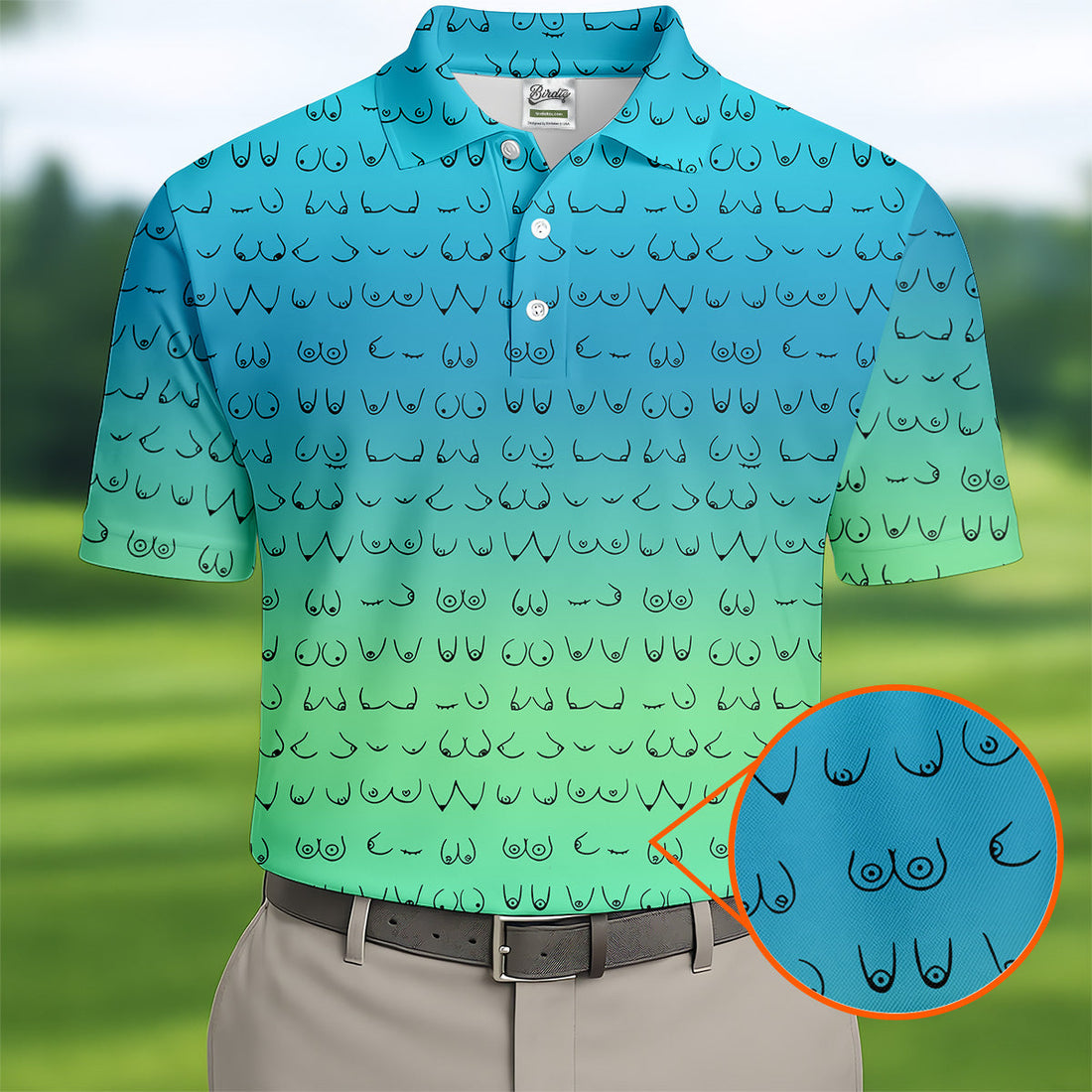 Blue Ombre Mens Funny Golf Shirts , Fun Golf Shirts For Men, Men Golf Polo Shirt Cool Golf Gifts