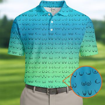 Blue Ombre Mens Funny Golf Shirts , Fun Golf Shirts For Men, Men Golf Polo Shirt Cool Golf Gifts