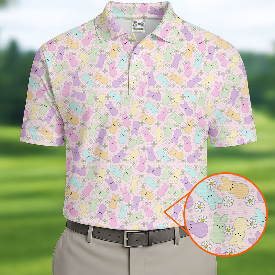Easter Bunny Seamless Pattern Golf Shirts For Men, Men's Funny Golf Shirts, Cute Golf Outfit, Polo ShirtFor Men