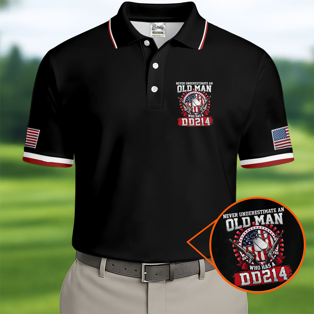 Never Underestimate An Old Man Who Was A DD214 Veterans Golf Shirts For Men, 250 Years Patriotic Golf Shirt