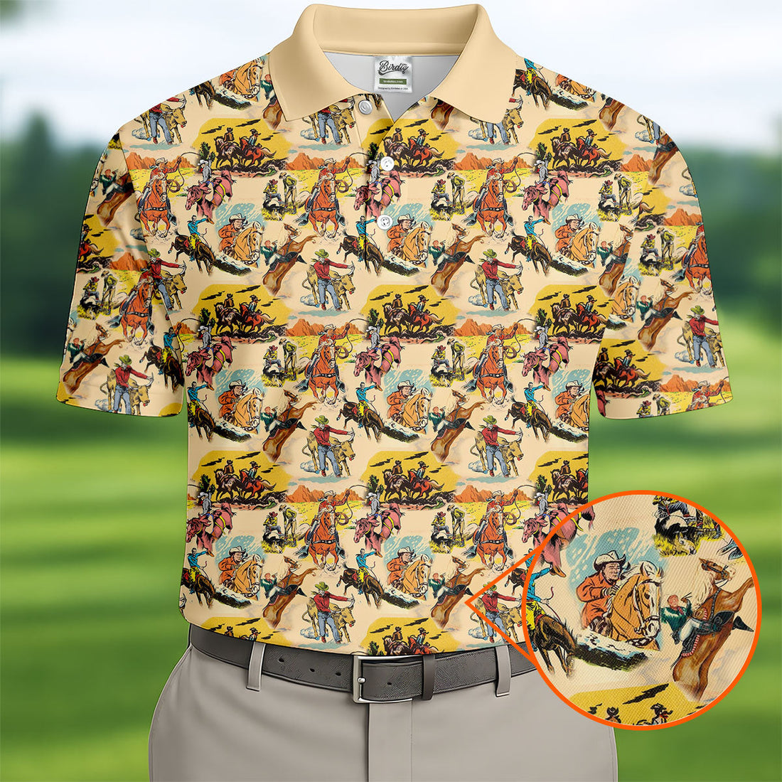 Vintage Cowboy Western Theme Old West Golf Tops For Men, Polo Shirt Men, Golf Shirts For Men