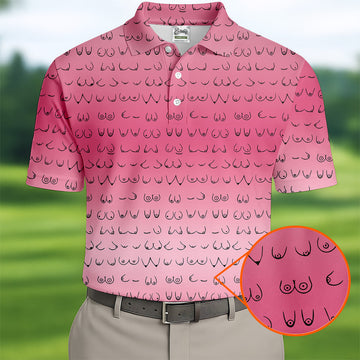 Pink Ombre Mens Funny Golf Shirts , Fun Golf Shirts For Men, Men Golf Polo Shirt Cool Golf Gifts